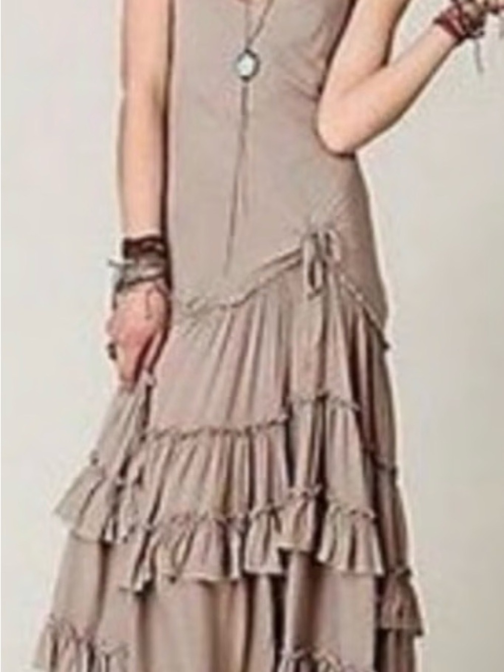 Free People Taupe Ruffled Tiered Maxi Dress